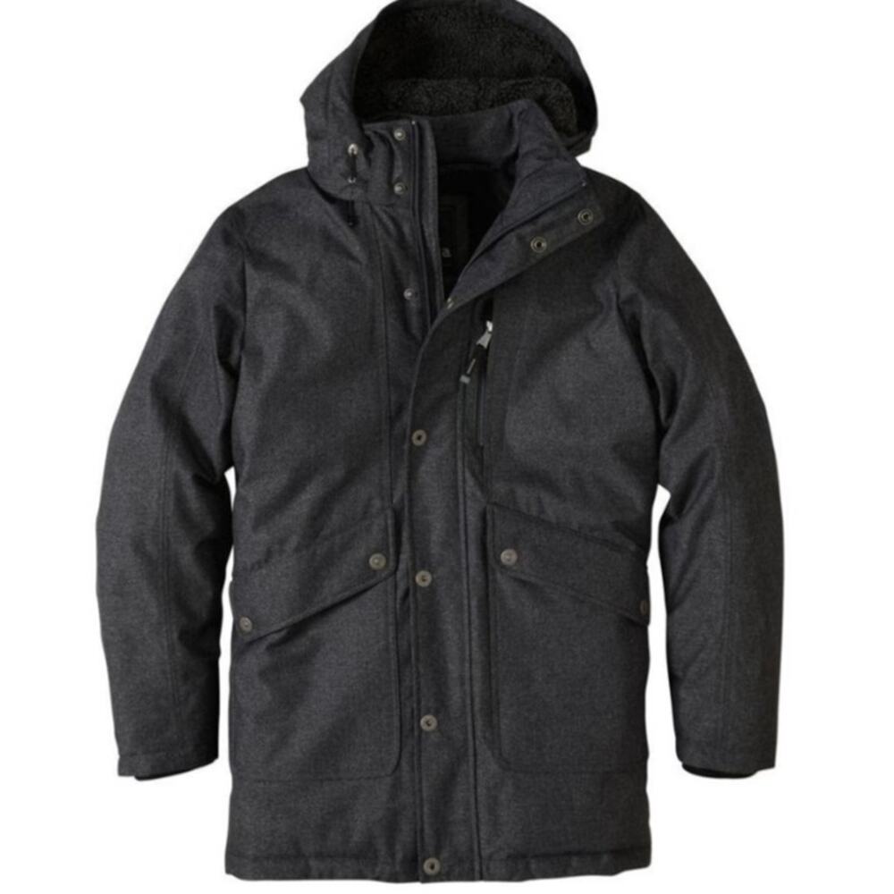 prAna Merced Down Jacket Mens 2X Black 650 Fill Down Sherpa Hood Parka Coat